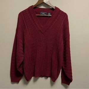 Sears Vintage 90s 3D Knit Burgundy V-Neck Sweater amen’s Small